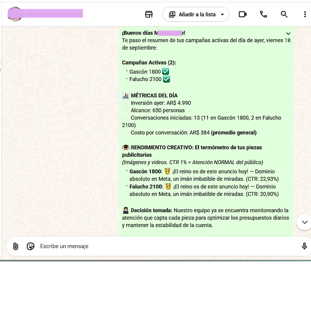 Reporte diario en WhatsApp